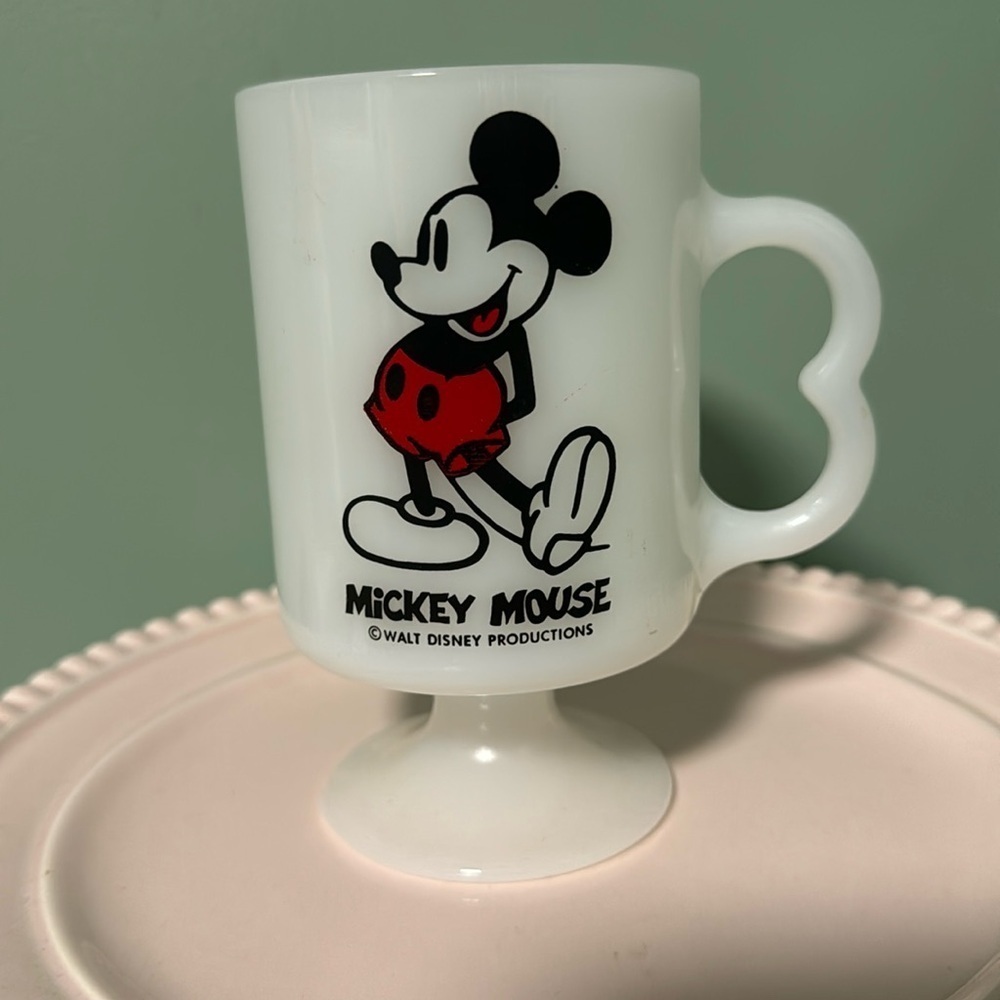 Vintage Disney Mickey Mouse milk glass mug